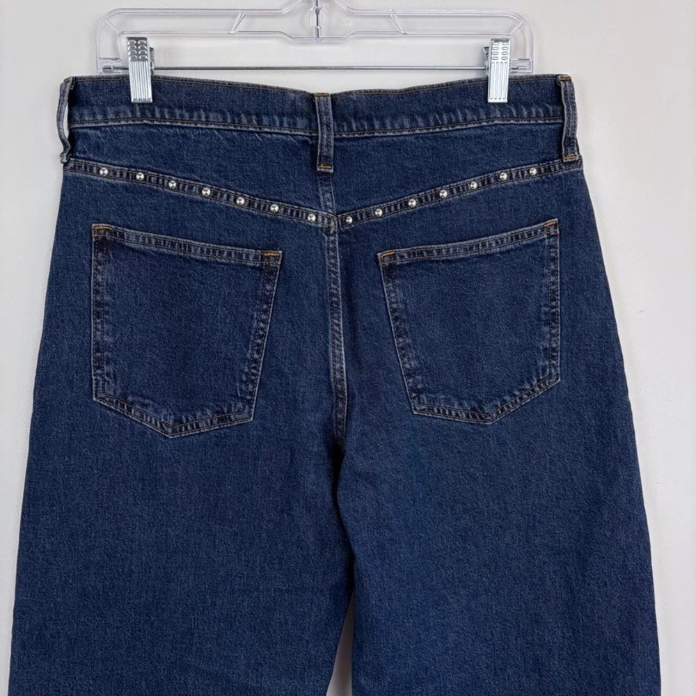 Gap Denim High Rise Studded Barrel Jeans Dark Wash Low Stretch Denim 10 Short - Picture 8 of 11